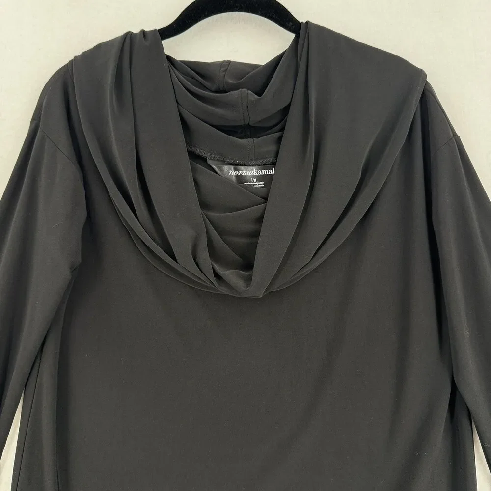 Norma Kamali Black Draped Cowl Neck Top Women L Long Sleeve Stretch Minimalist
